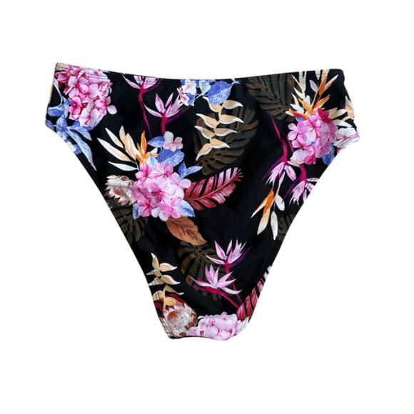 New Cupshe Black Pink Floral Bikini Bottoms Medium - Picture 2 of 4